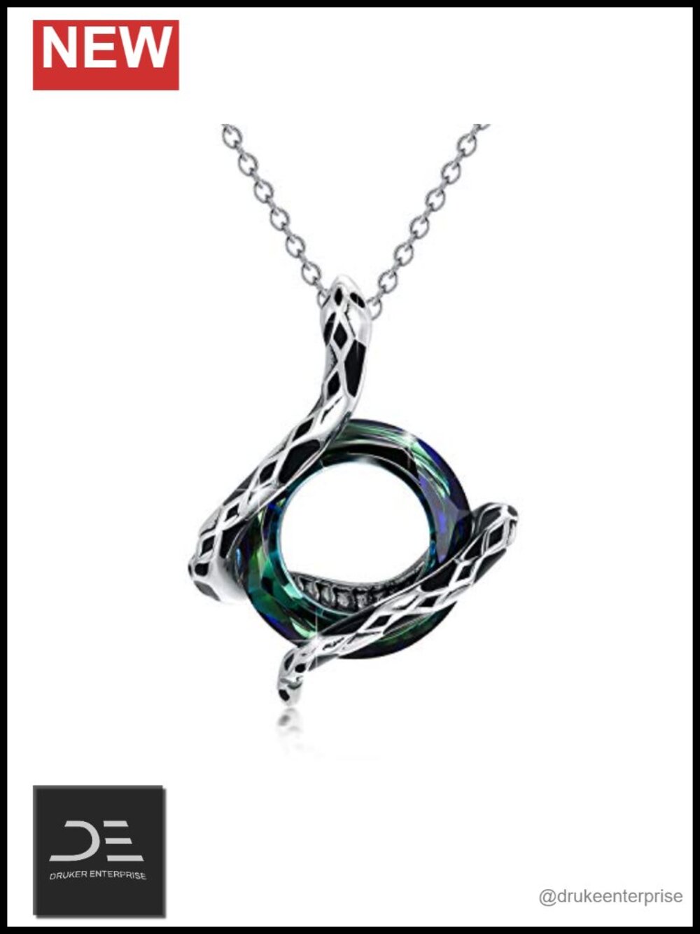 Snake Pendant Necklace 925 Sterling Silver Austrian Crystal Animal Jewelry